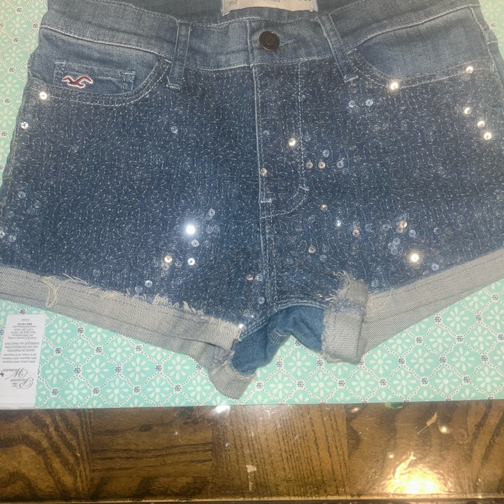 Hollister Blue Sequin Jean Shorts